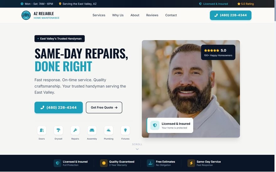 AZ Reliable Home Maintenance website homepage