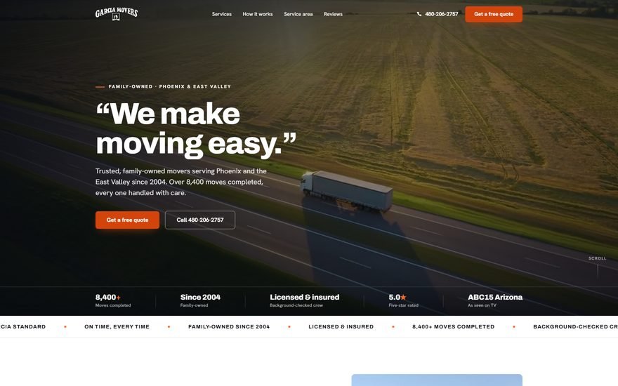 Garcia Movers website homepage